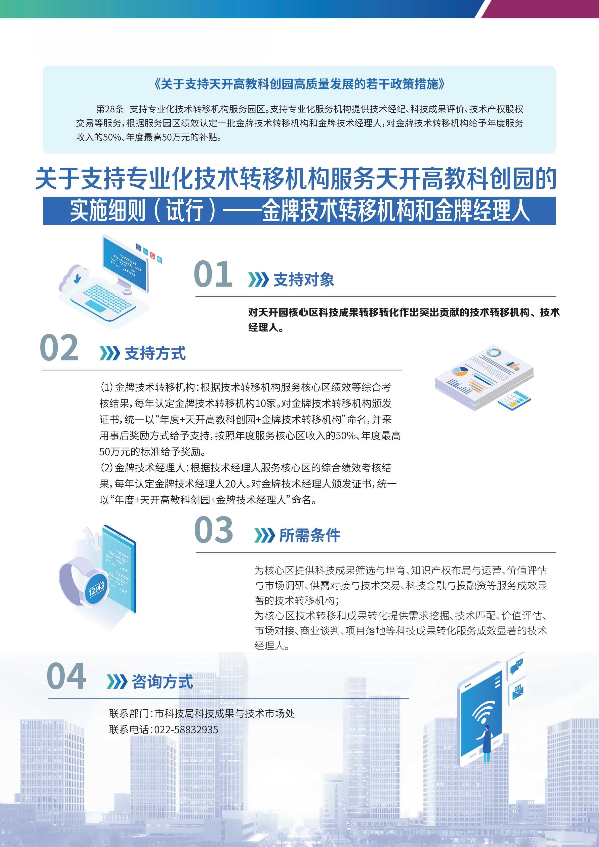 政策措施|【一图读懂】13.1关于支持专业化技术转移机构服务天开高教科创园的实施细则（试行）——金牌技术转移机构和金牌经理人